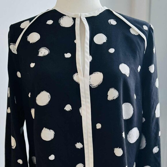 Ted Baker Black & White Spot Print Blouse with Contrast Trim & Front Slit – US 8 - Picture 1 of 10